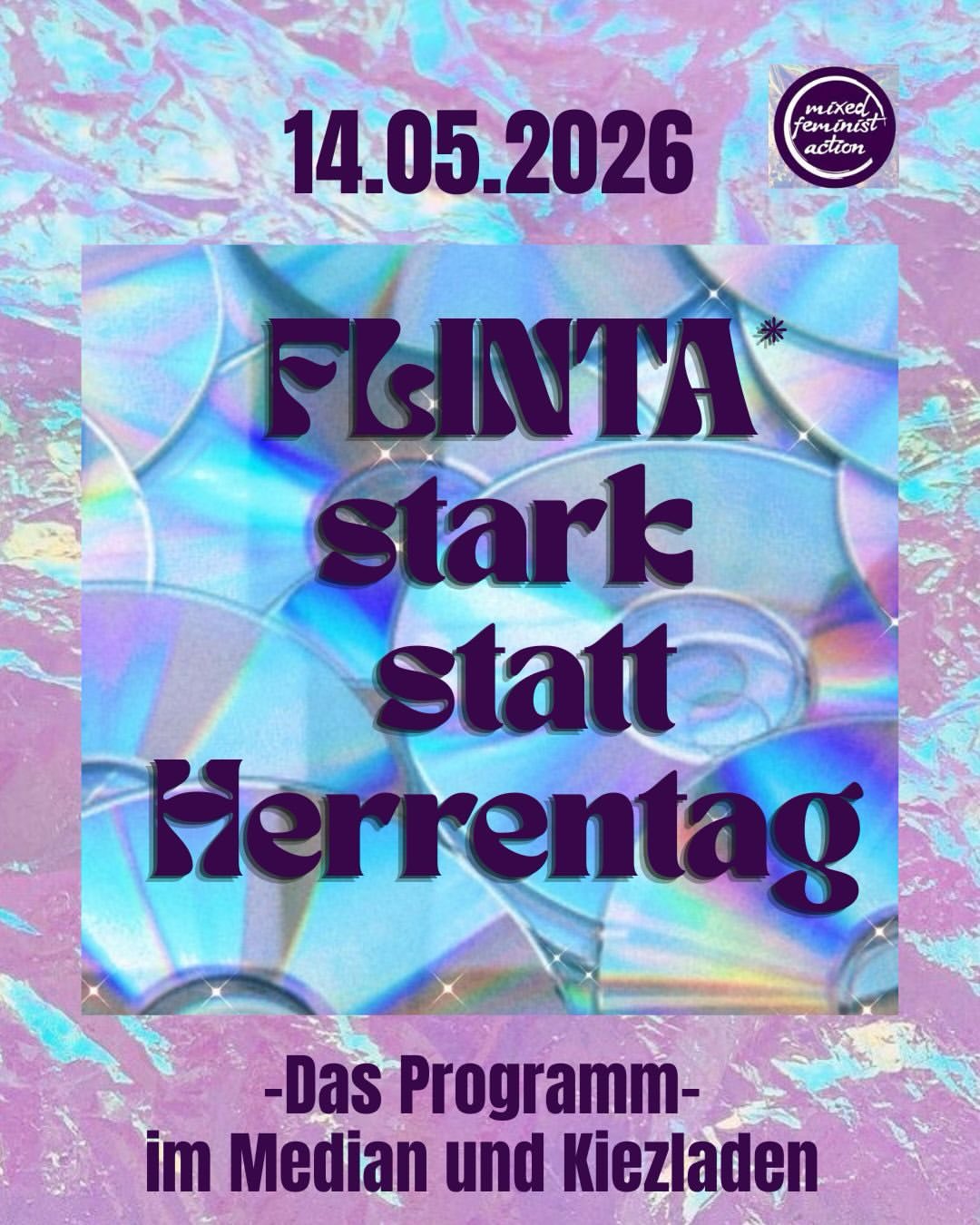 Sharepic für FLINTA stark statt Herrentag 14.05.2026 Median und Kiezladen